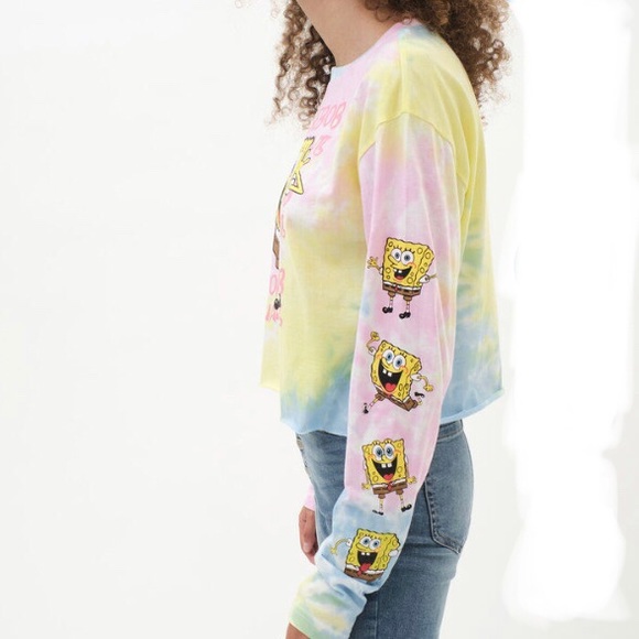 “Nickelodeon” brand, SpongeBob Square Pants graphic, pastel tie-dye l/s crop top - Picture 2 of 10